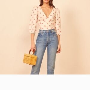 Reformation Anton puff sleeve polka dot top